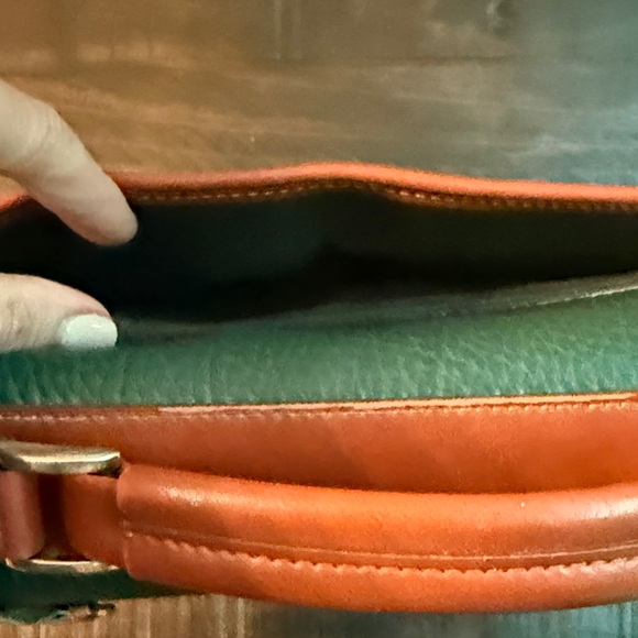 Dooney & Bourke Surrey Carrier Evergreen and British Tan Satchel Pebbled Leather - Picture 12 of 14